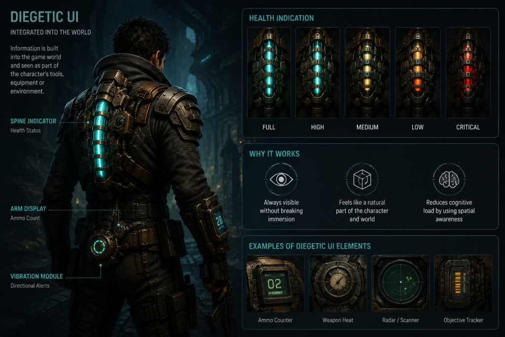 Non-diegetic HUD overlay showing health bar and ammo counter in a first-person game