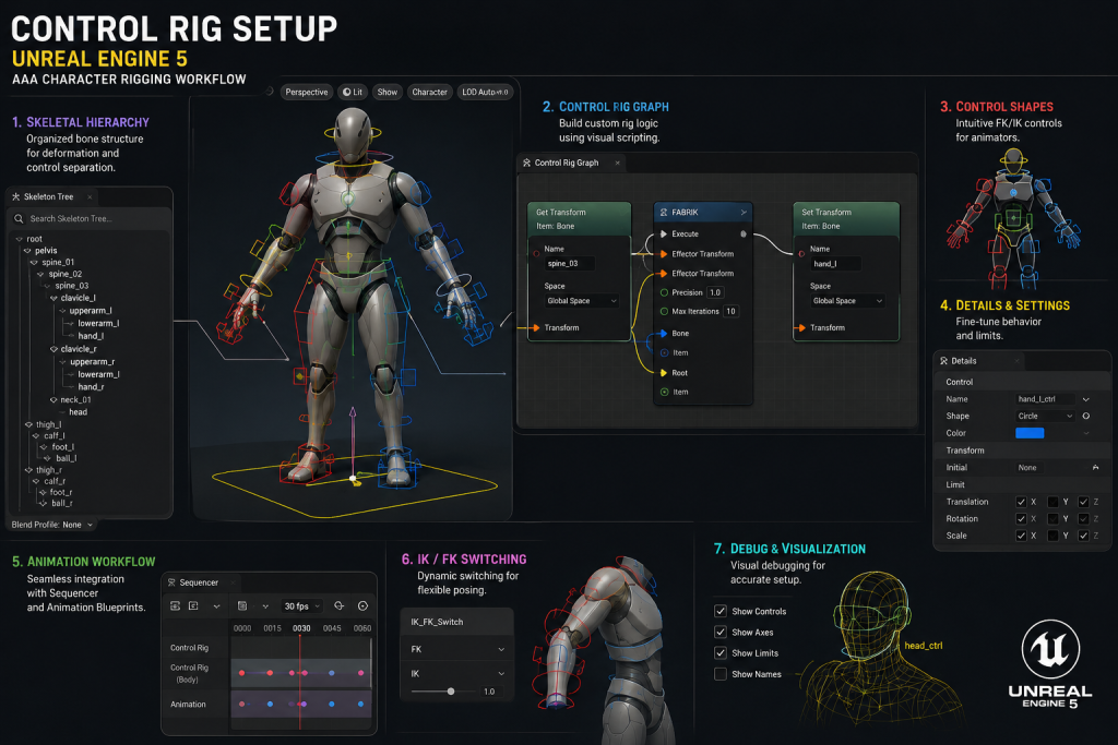 Control Rig setup in Unreal Engine 5 for AAA character rigging workflow