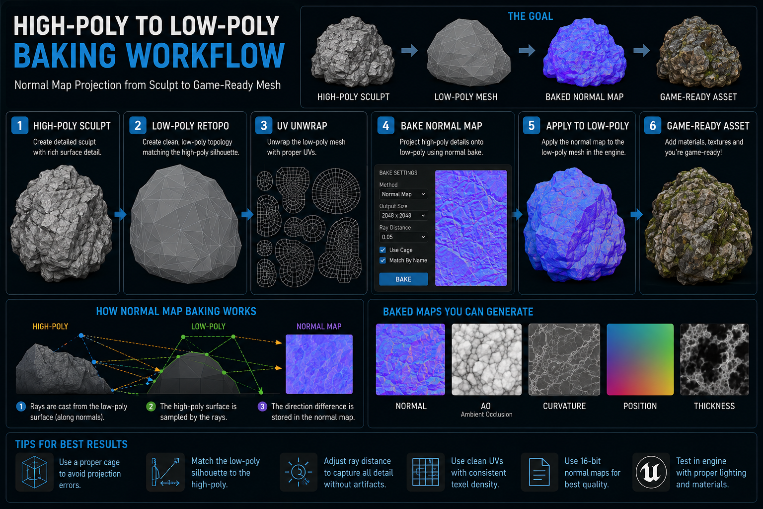 High-Poly to Low-Poly: How Normal Map Baking Works in Game Production