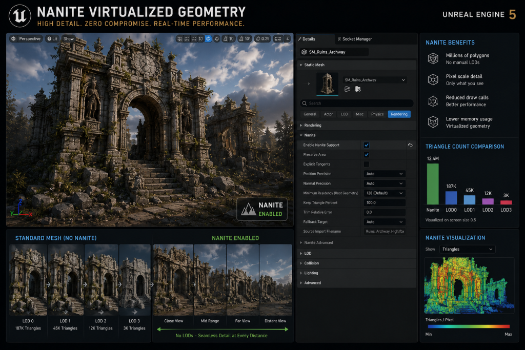 Nanite virtualized geometry enabled on static mesh in Unreal Engine 5 editor settings