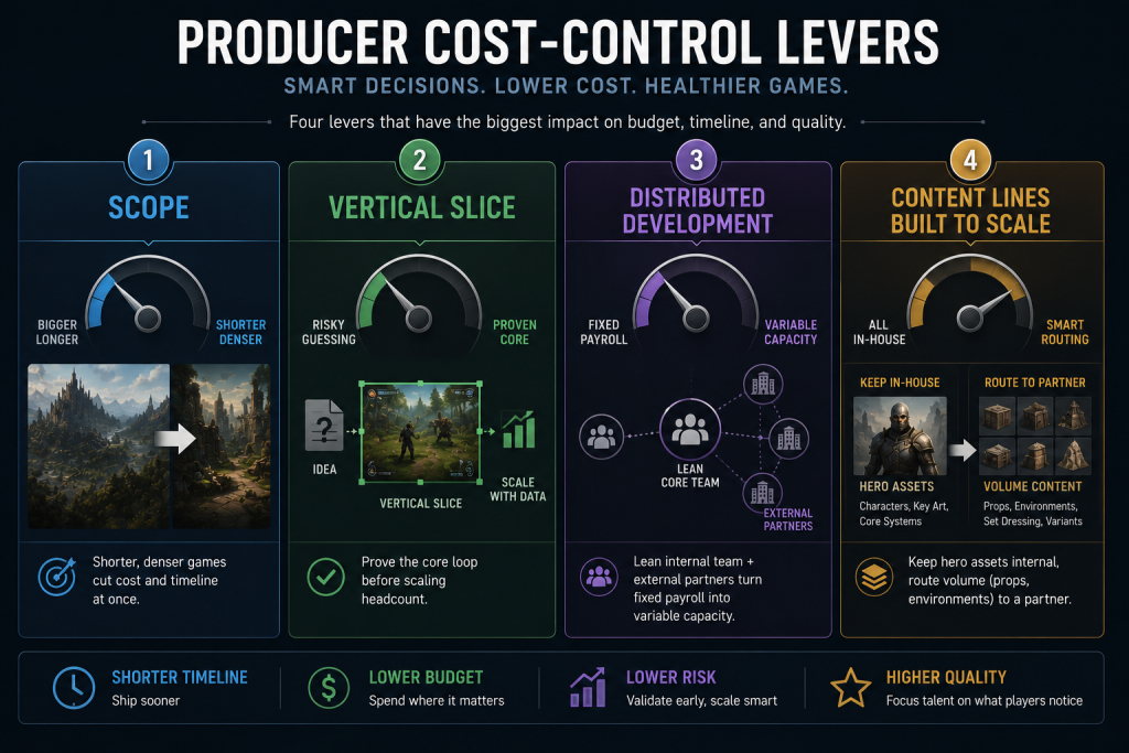 Producer cost-control levers in game production: scope, distributed development, and content outsourcing