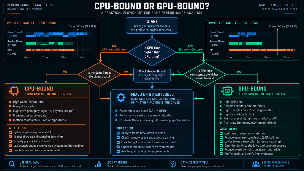 Diagnostic flowchart for identifying CPU-bound versus GPU-bound performance issues