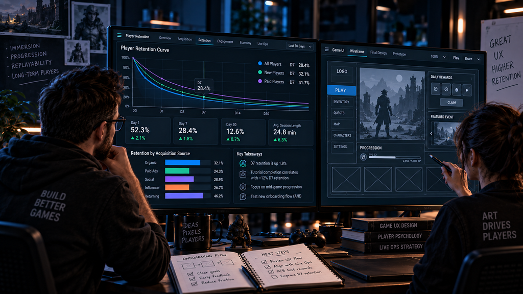 Split-screen comparison of a diegetic in-world health readout versus a non-diegetic HUD overlay for the same combat moment