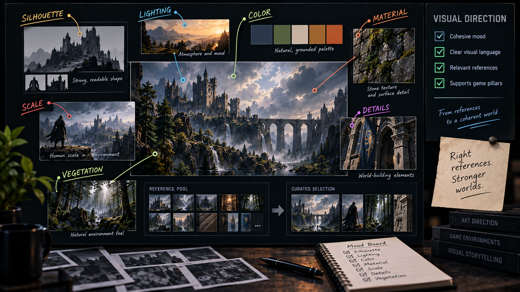 Annotated mood board reference showing which specific principle an image was selected to communicate