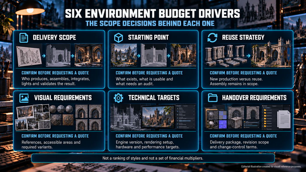 Six 3D environment budget drivers and the scope decisions behind each