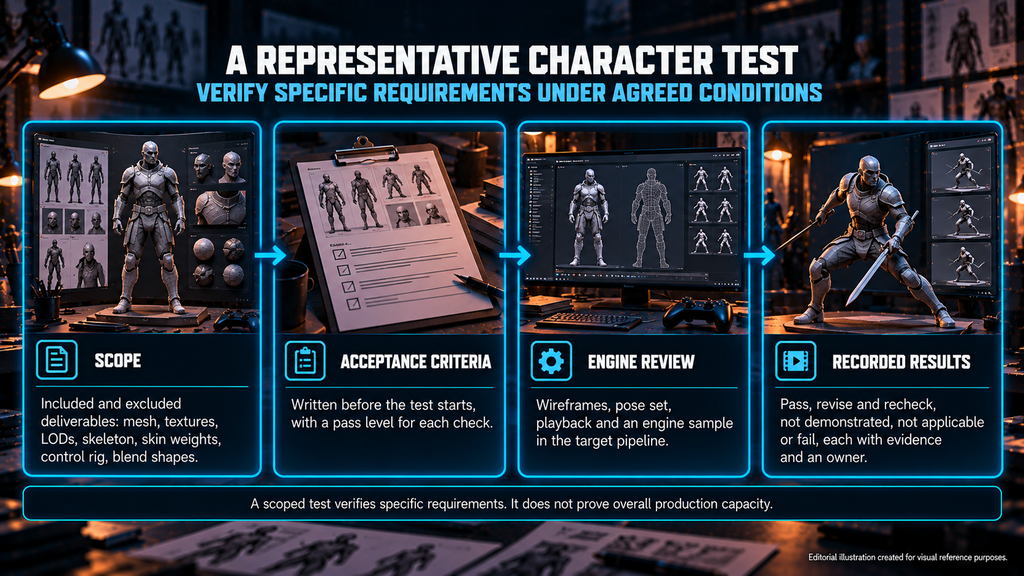 Representative character test plan: scope, acceptance criteria, engine review and recorded results