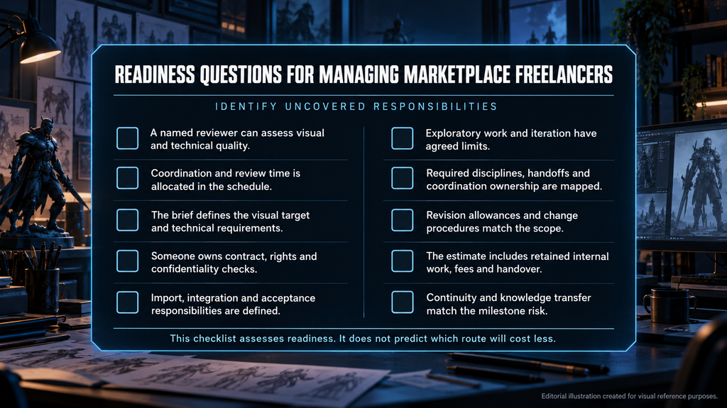 Ten readiness questions for managing marketplace freelancers on a game art project