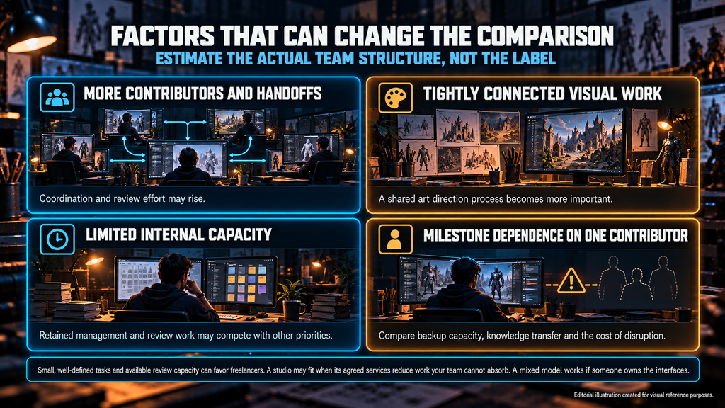 Factors that change the total cost of marketplace freelancers and studio-managed game art