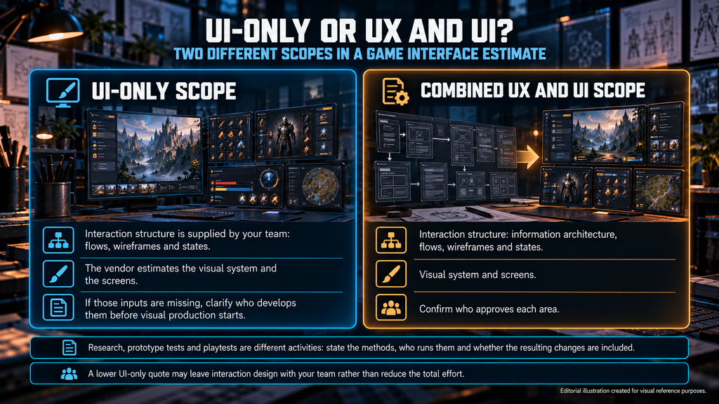 Game UI/UX design cost: comparison of UI-only work and combined UX and UI work in an estimate