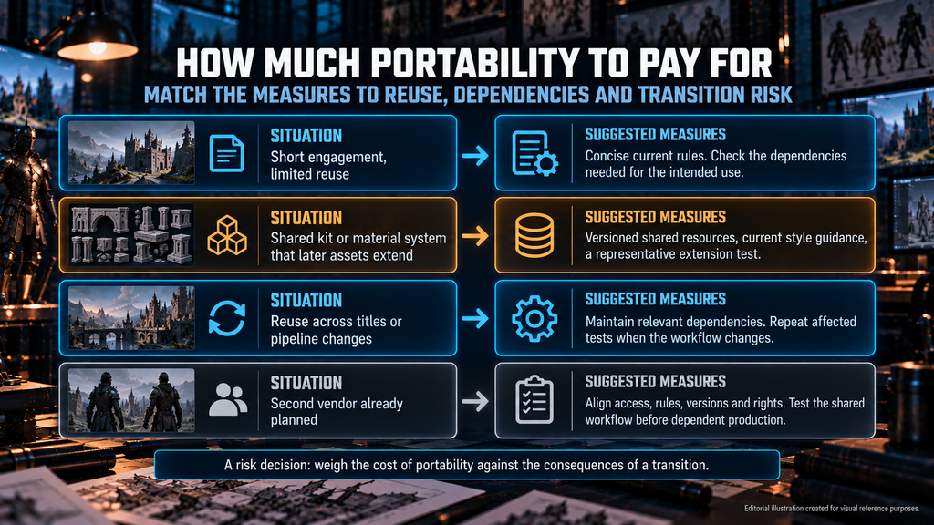 Portable art pipeline measures matched to reuse, shared dependencies and transition risk