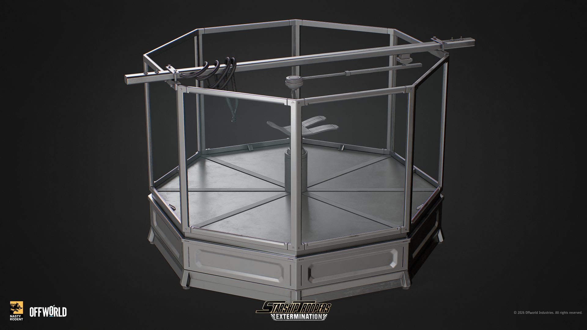 Starship Troopers: Extermination octagonal glass containment pod – 3D prop art by Nasty Rodent for Offworld Industries