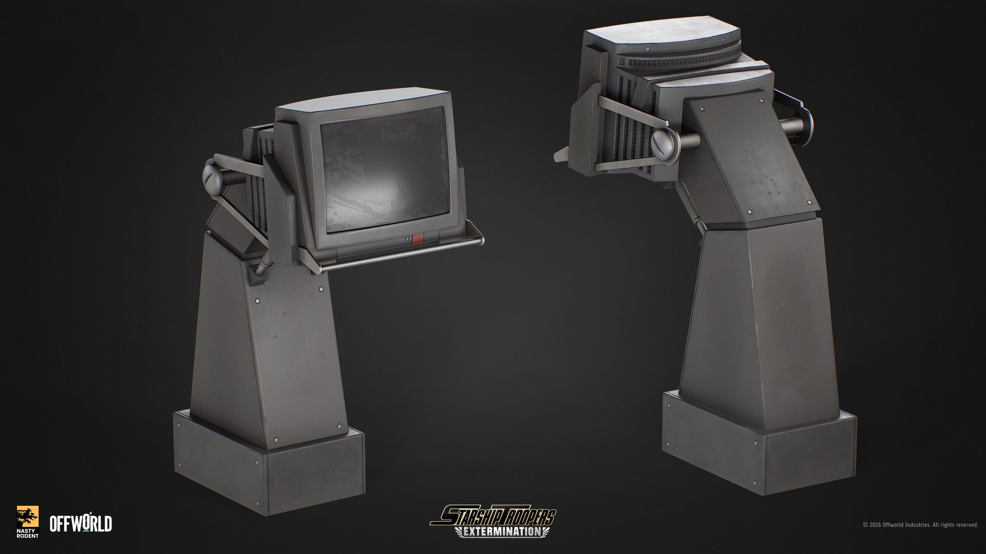 Retro computer terminals on pedestals from Starship Troopers: Extermination – 3D props by Nasty Rodent