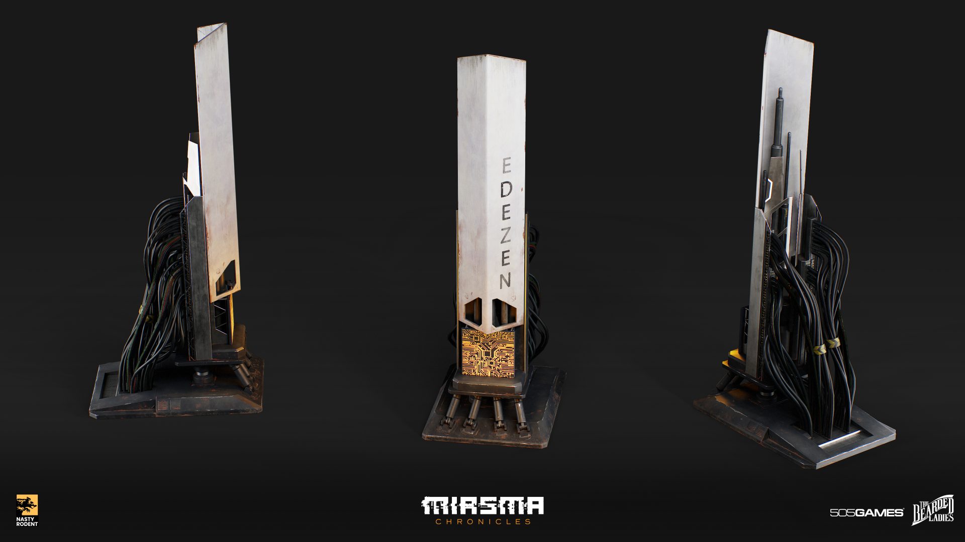Miasma Chronicles monolith tower props shown from several angles – 3D environment art by Nasty Rodent