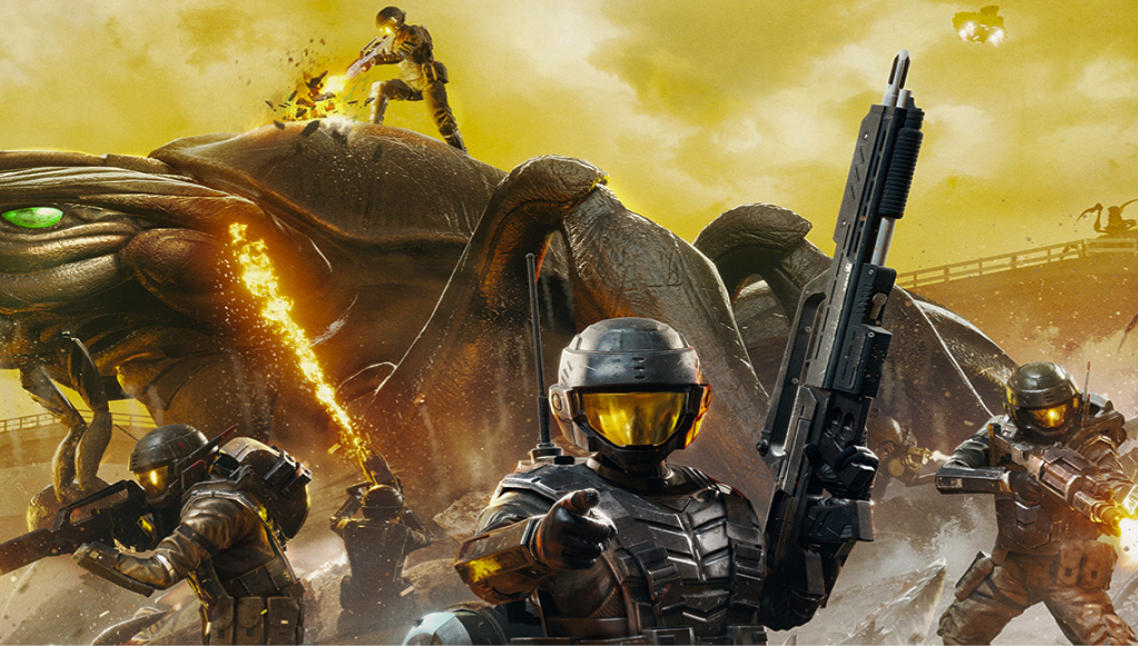 Starship Troopers: Extermination troopers fighting bugs