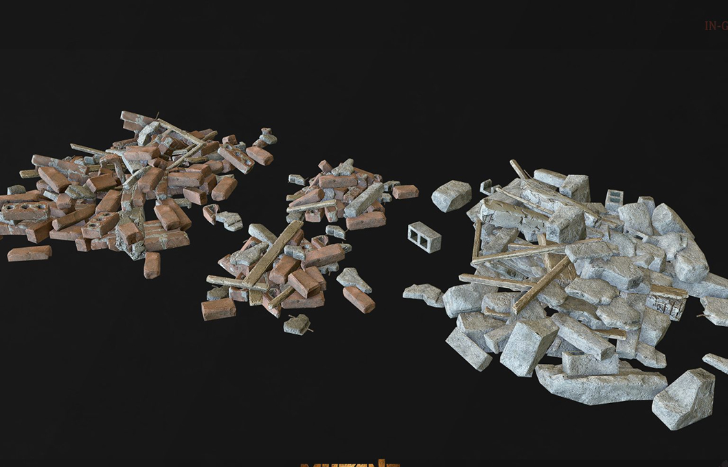 Stone and brick rubble props from Mutant Year Zero – horror environment 3D assets by Nasty Rodent