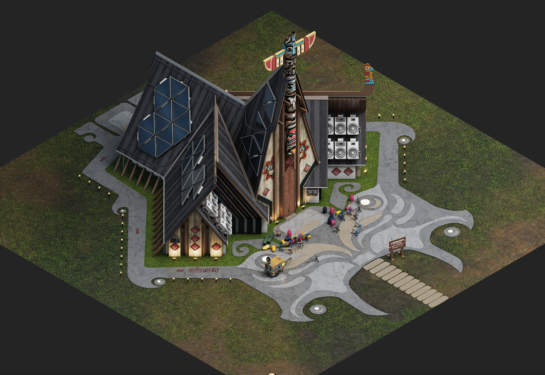 Isometric town building with a totem pole from Wild Rage – open-world environment 3D art by Nasty Rodent