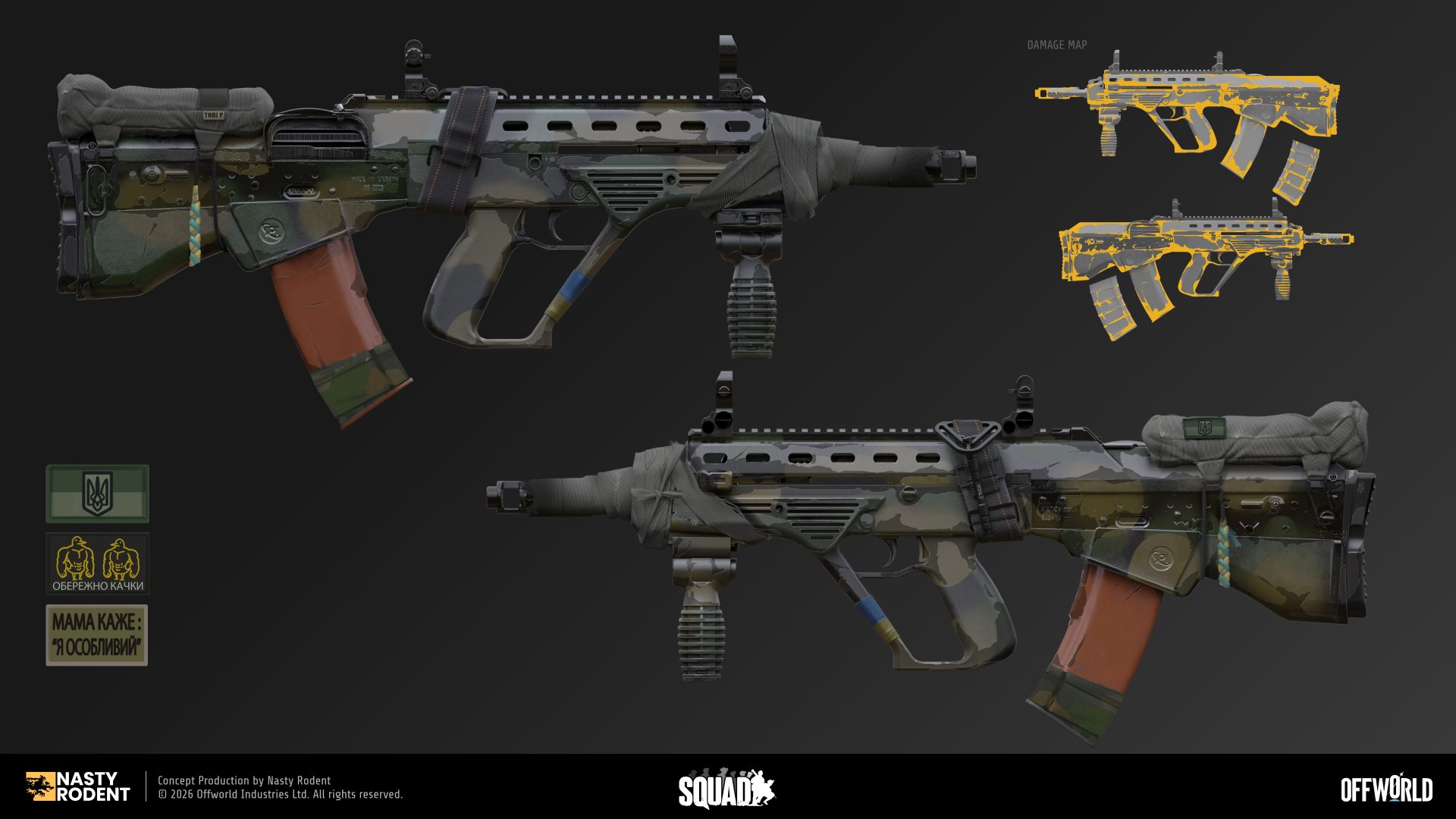 Squad weapon sheet with damage map – military weapon 3D art by Nasty Rodent