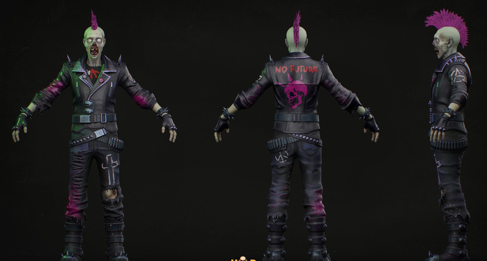 Zombie character in a punk jacket from Wild Rage – horror character 3D art by Nasty Rodent