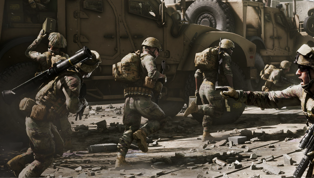 Squad tactical shooter soldiers in combat