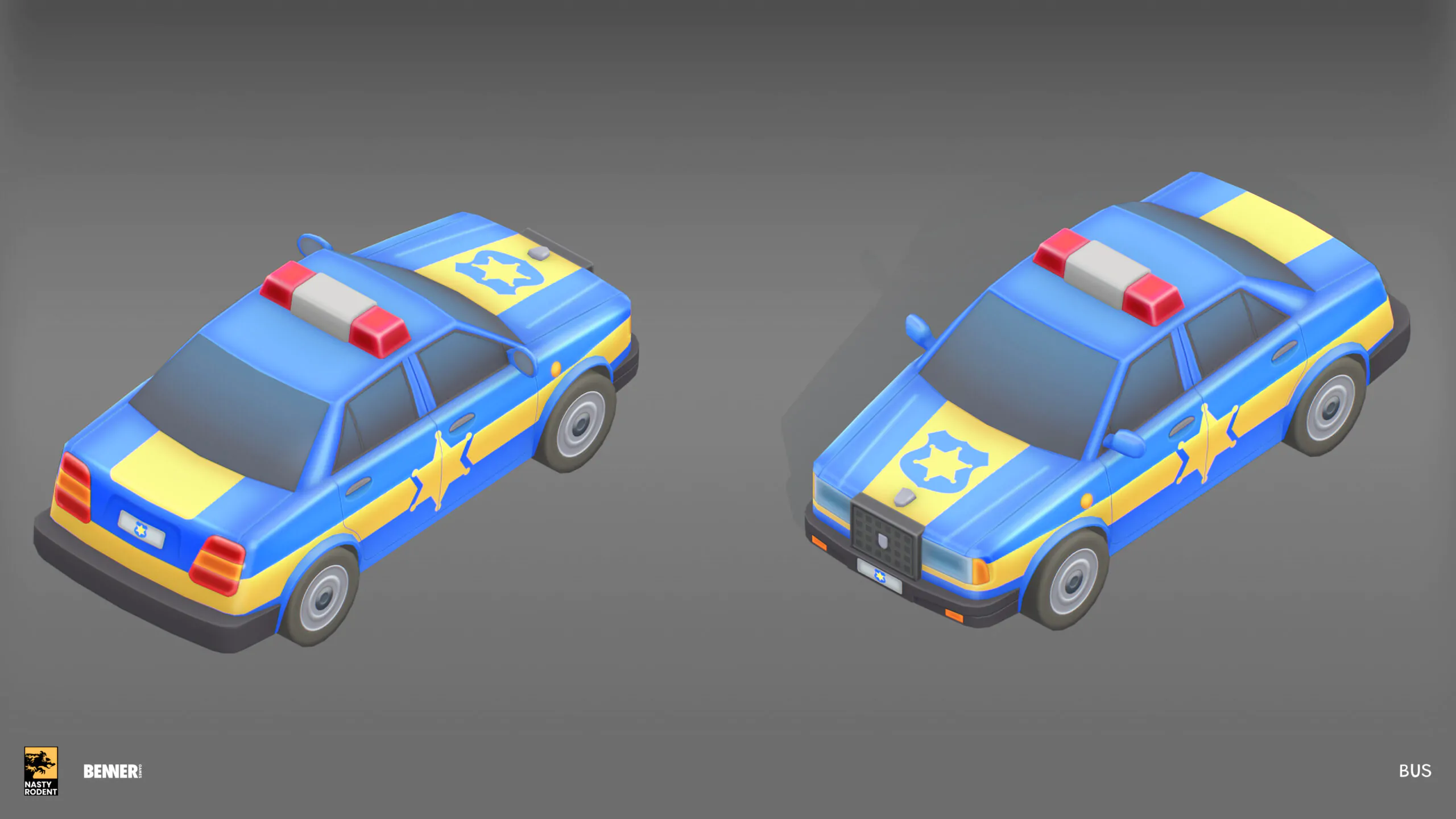 Isometric police car 3D model — Low-poly law enforcement vehicle game asset