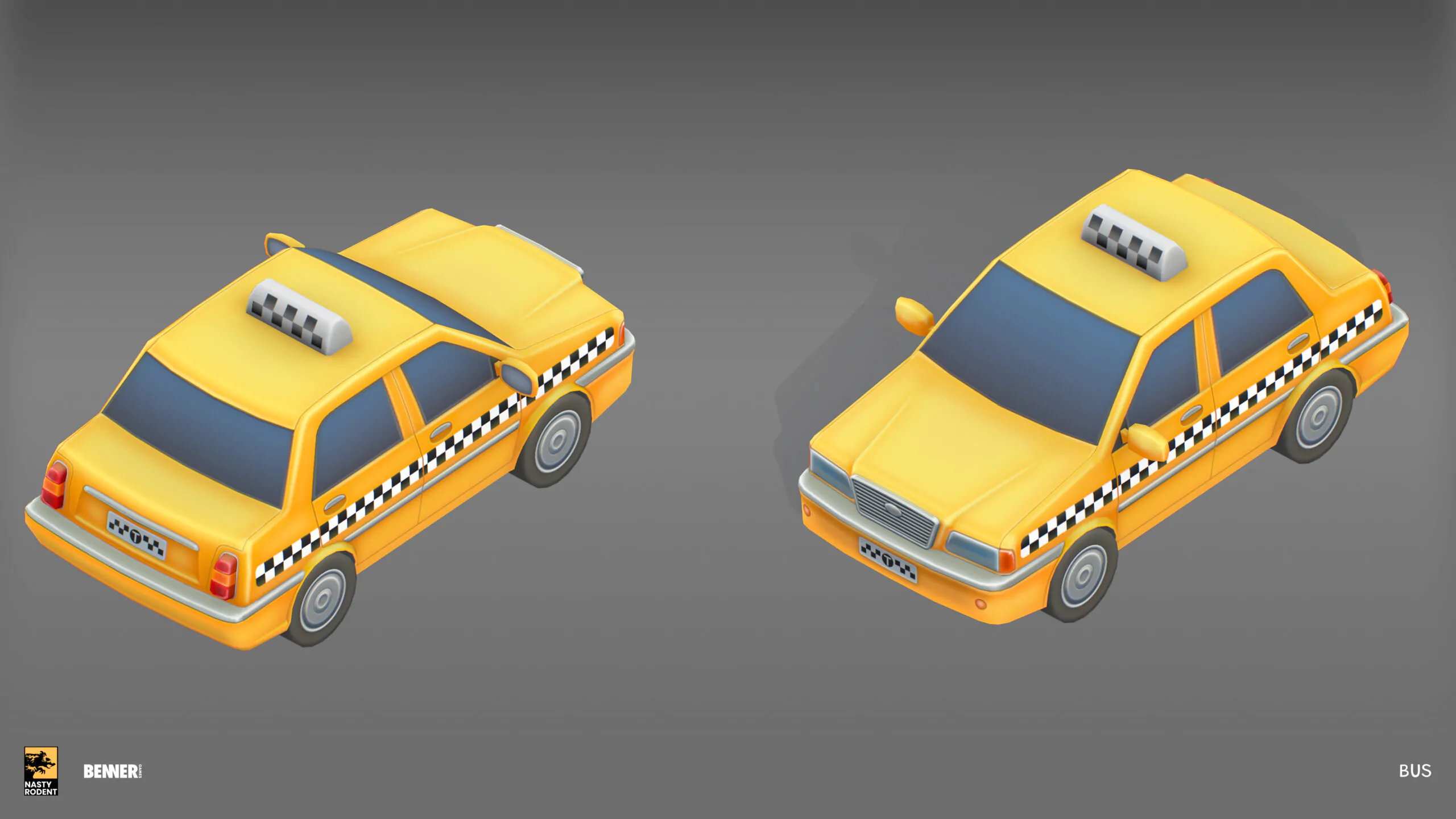 Isometric taxi cab 3D model — Low-poly city car asset for mobile games
