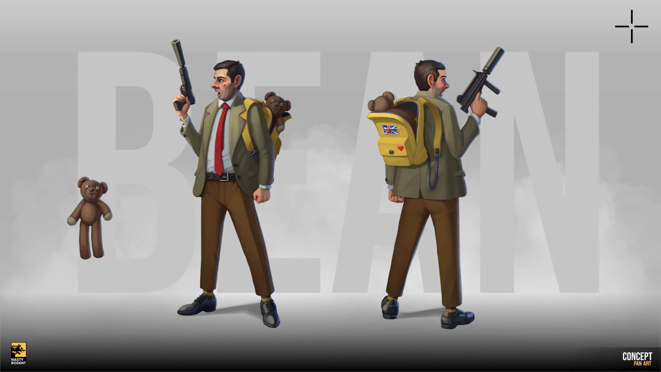 Character concept art "Bean" agent — Stylized 2D/3D character design