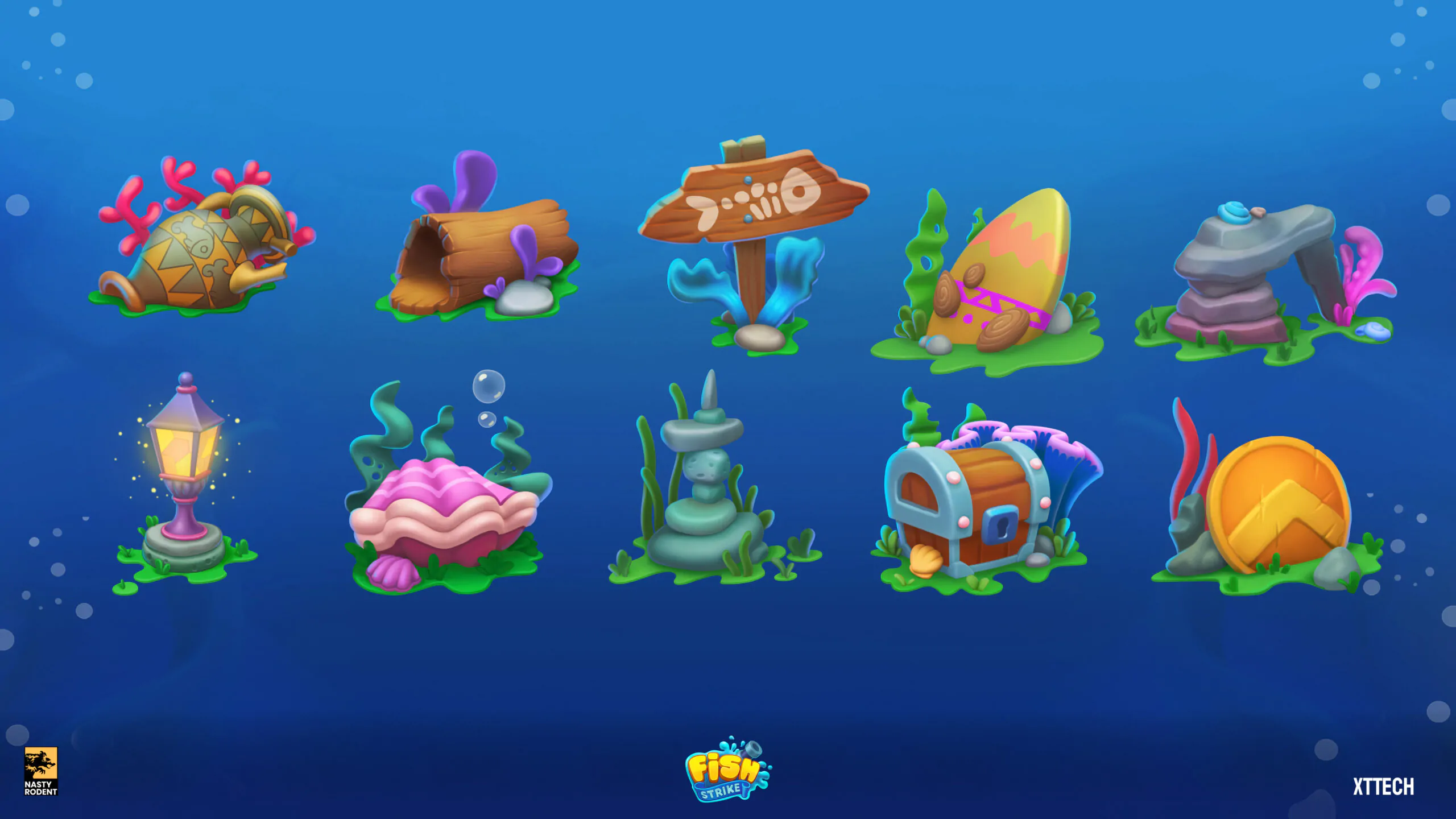Stylized underwater game props set — Casual asset bundle for Fish Strike
