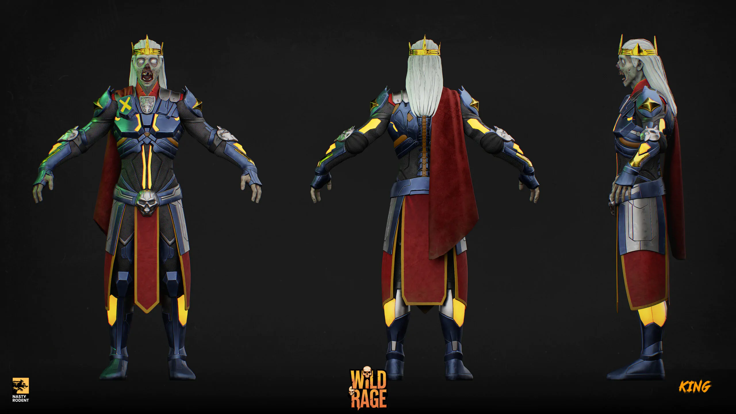 Zombie King 3D character model in armor — Undead warrior asset for Wild Rage