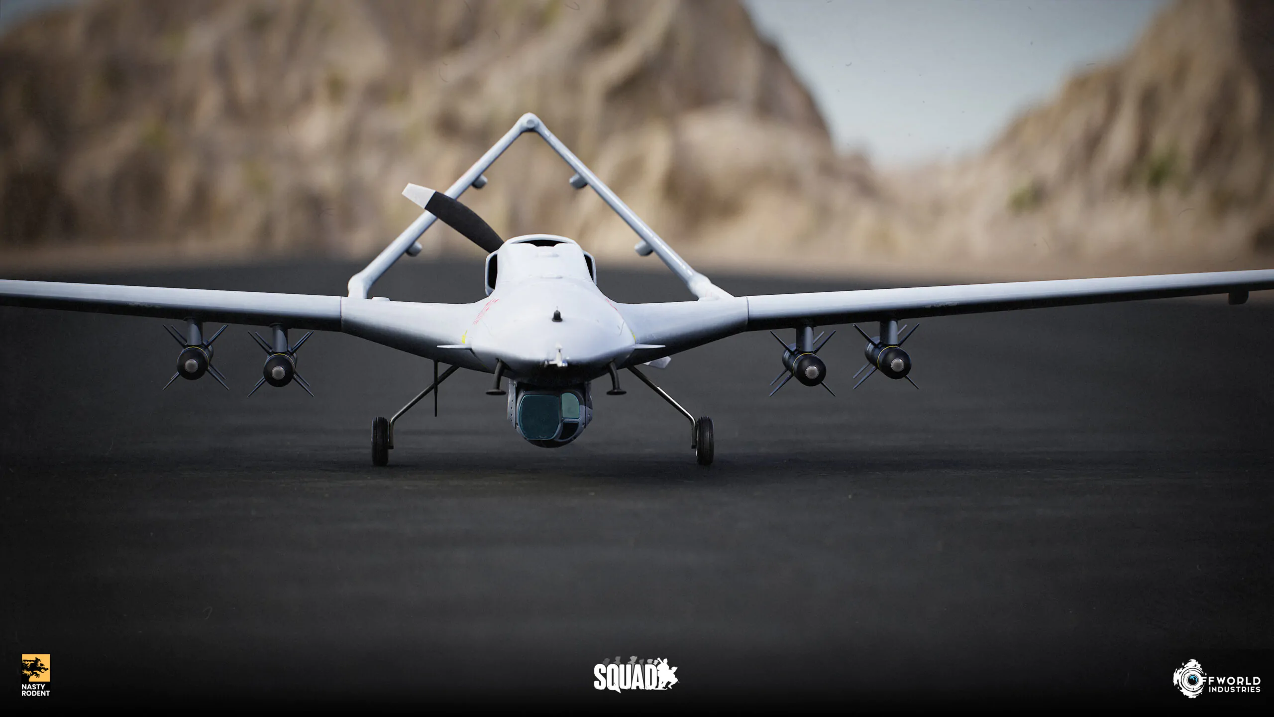 3D model of Bayraktar TB2 strike UAV with underwing missiles, front view
