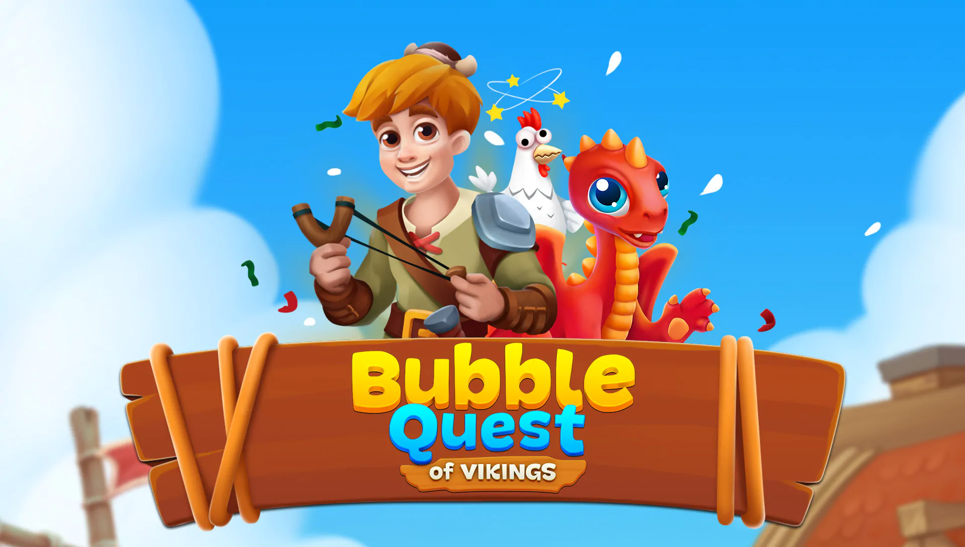Bubble Quest of Vikings stylized Viking characters and village art by Nasty Rodent
