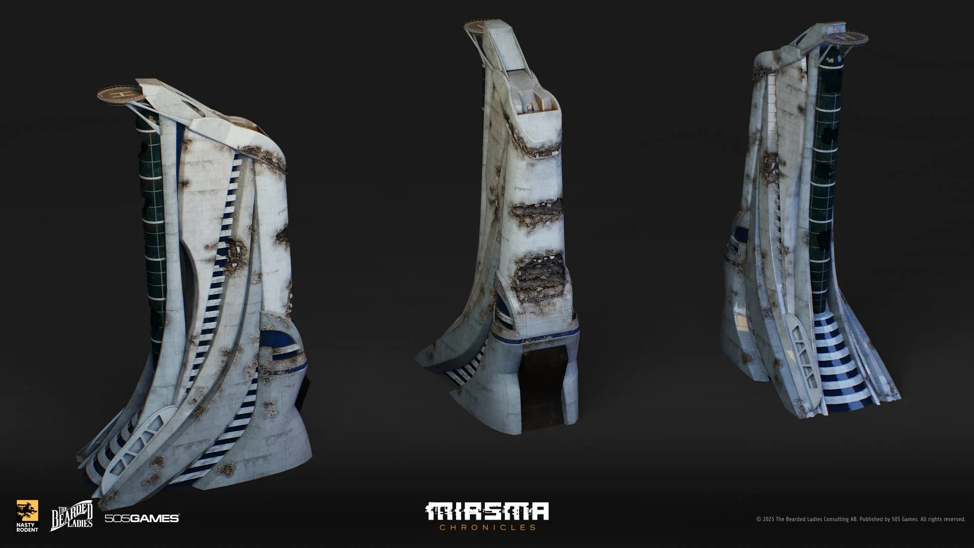 Ruined concrete building 3D model — Sci-fi architecture for Miasma Chronicles