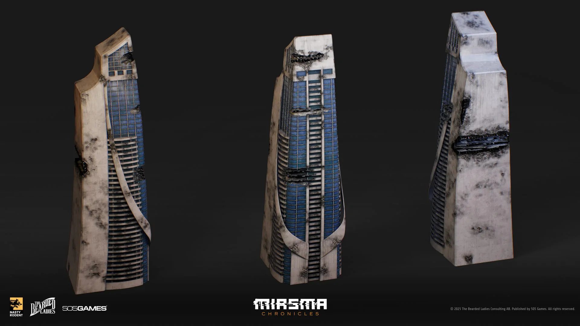 Ruined skyscraper facade 3D model — Detailed environment art