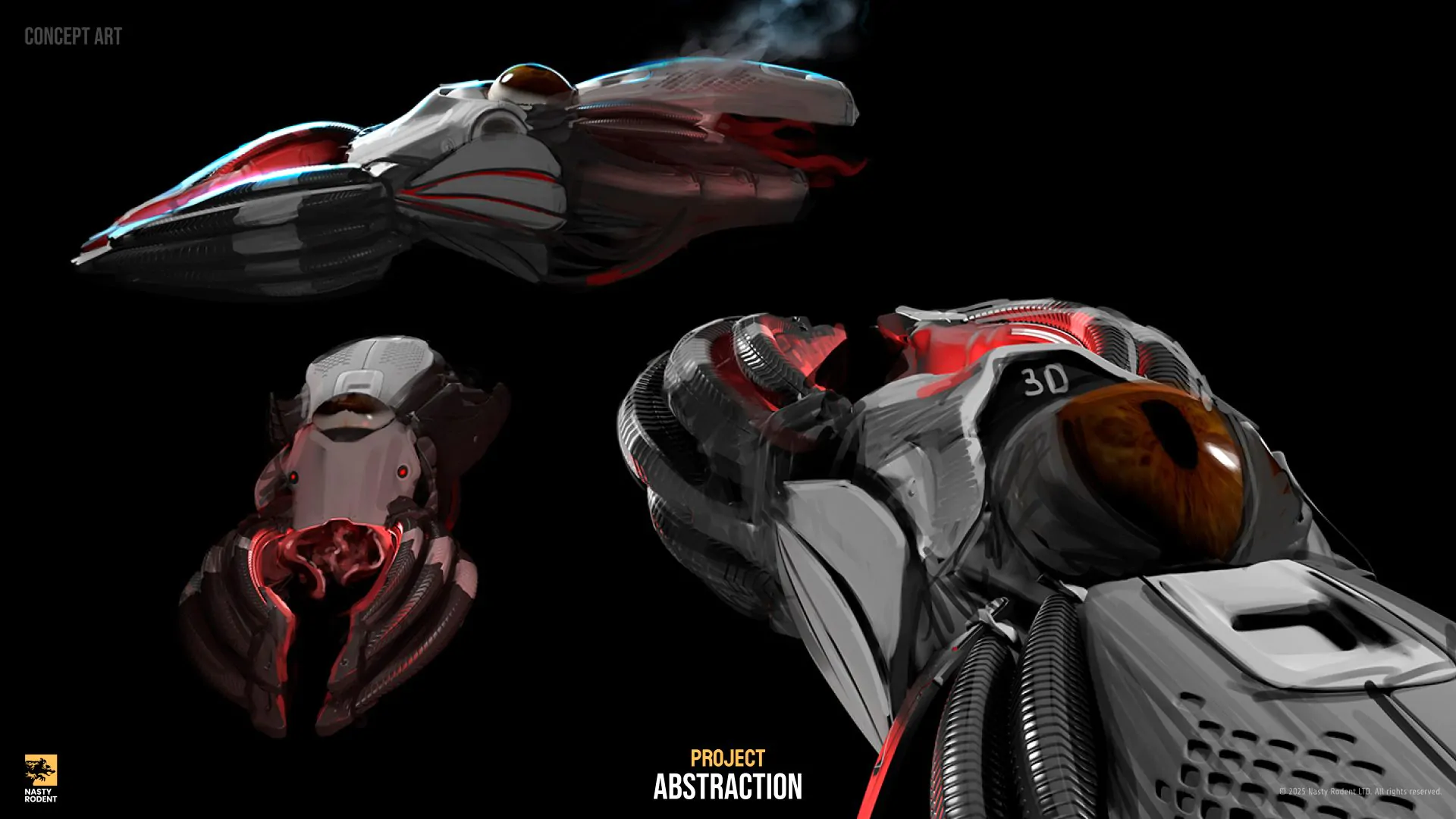 Futuristic organic weapon concept with eye and biomechanical details