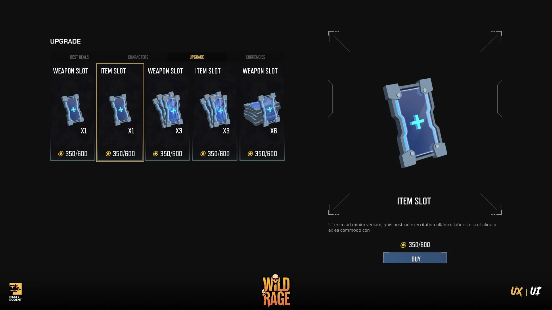 Upgrade UI for item and weapon slots in Wild Rage game