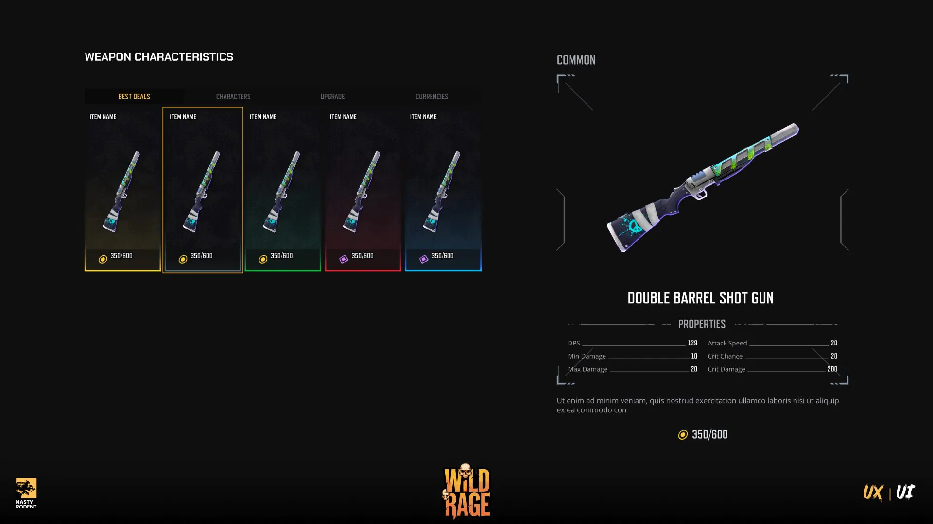 Weapon characteristics screen (Double Barrel Shotgun) in game UI