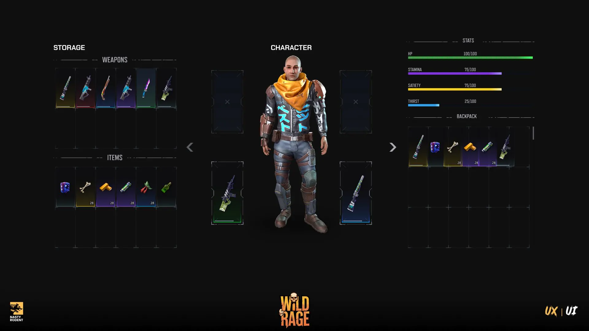 Game resource icons and inventory items on dark background