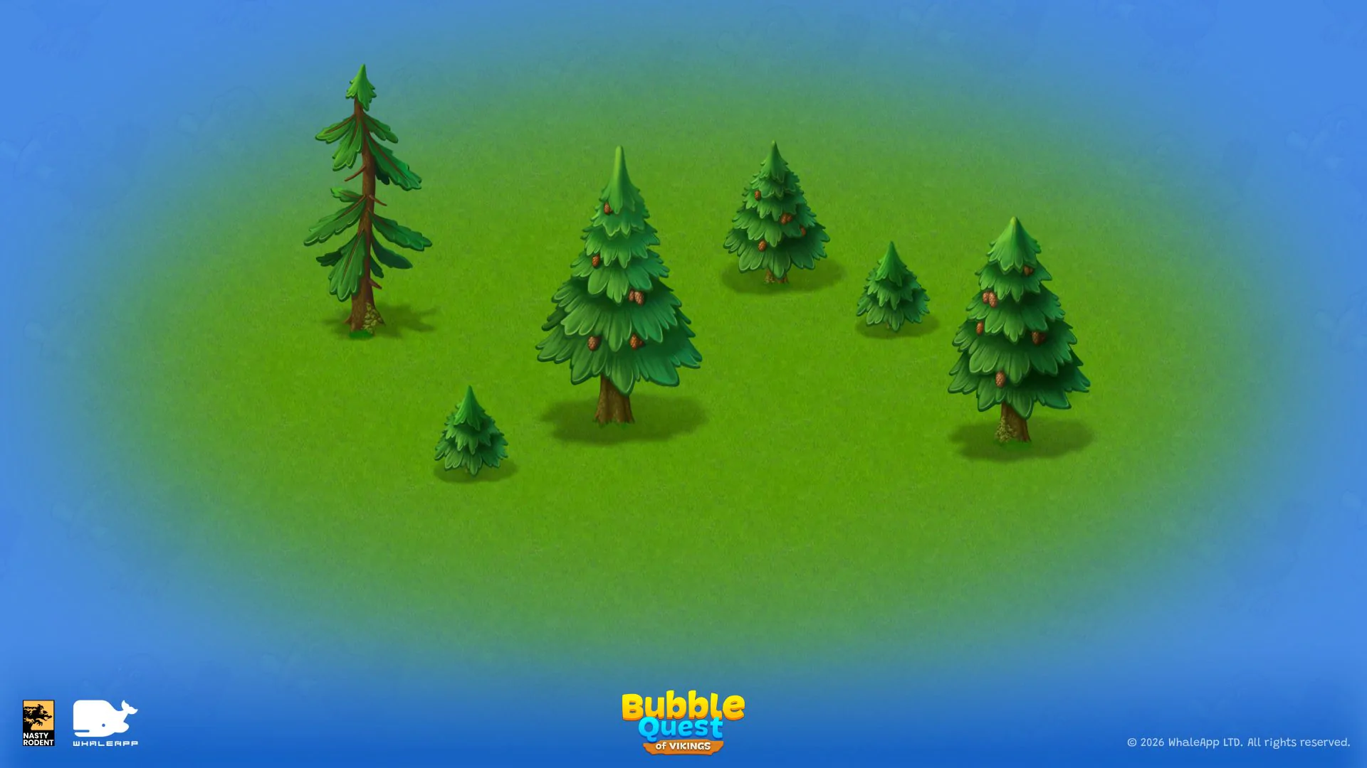 Set of stylized 2D conifer and spruce tree assets with cones for a game