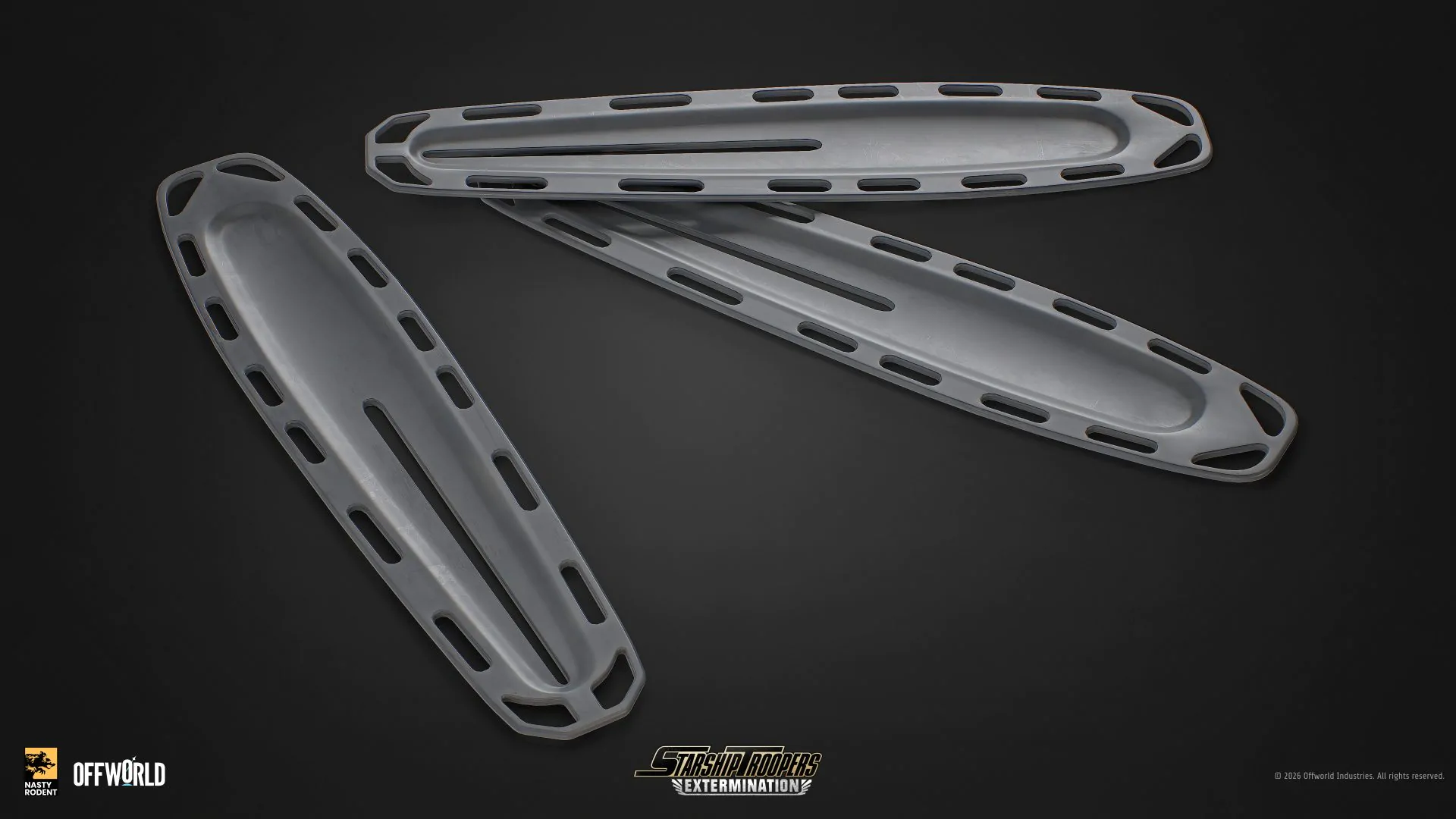 3D model of futuristic medical stretchers made of polymer and metal