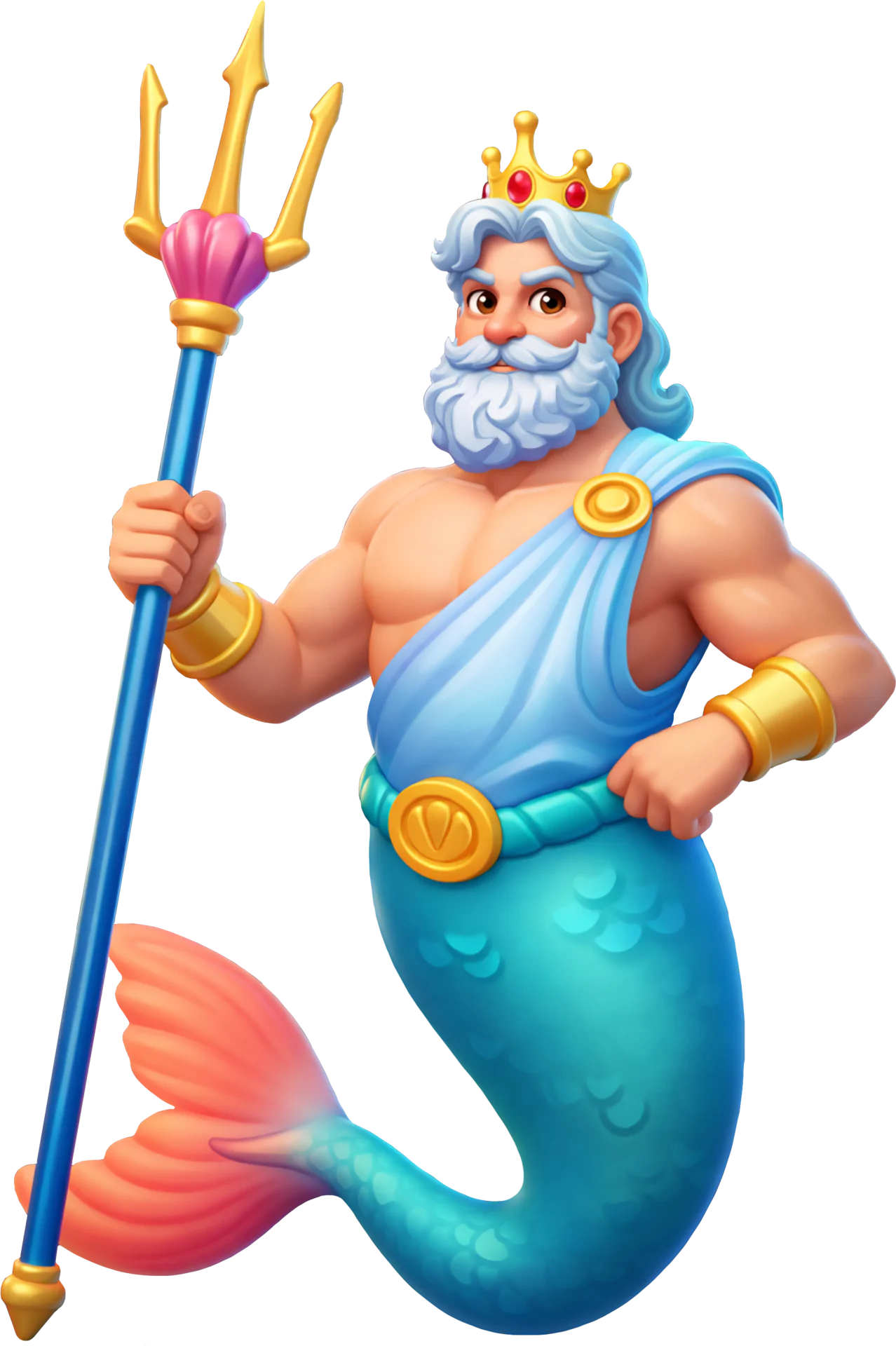 Full-body stylized Poseidon character with trident for game portfolio