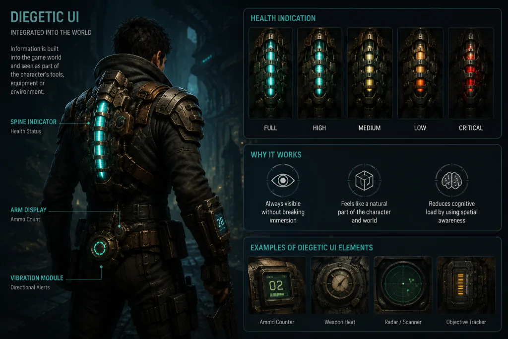 Non-diegetic HUD overlay showing health bar and ammo counter in a first-person game