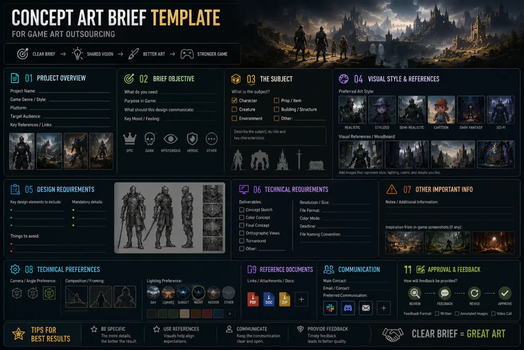 Concept art brief template structure for game art outsourcing
