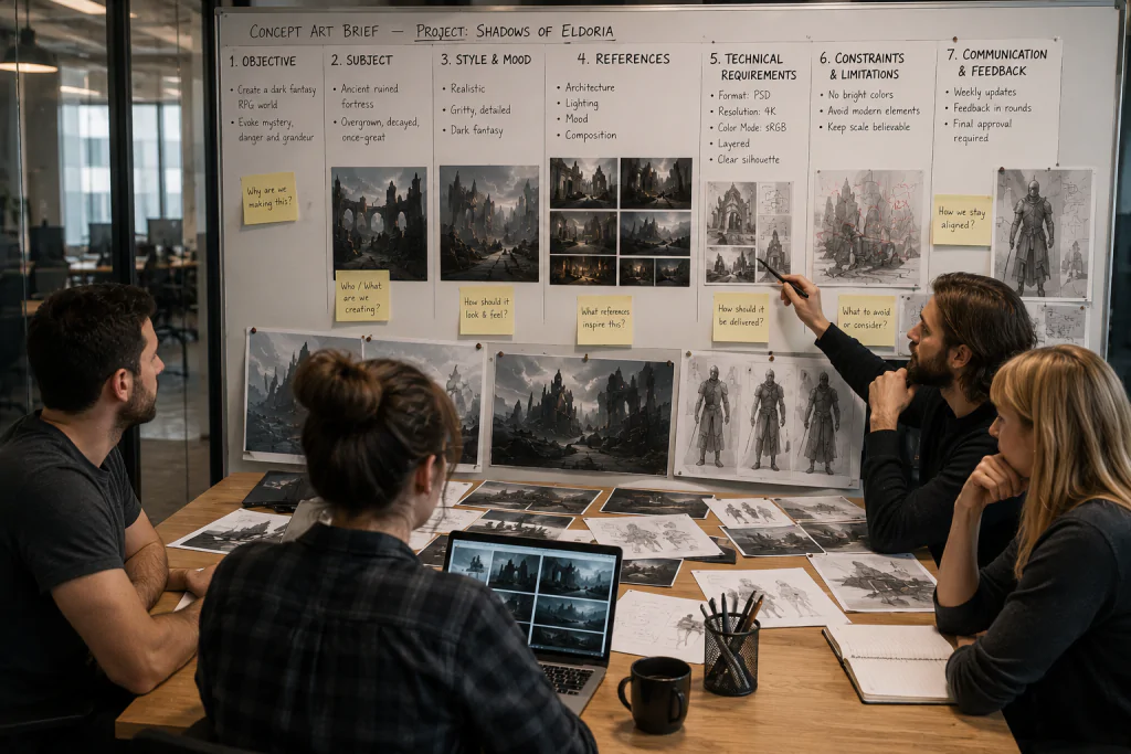 Nasty Rodent concept art team working on game outsourcing brief