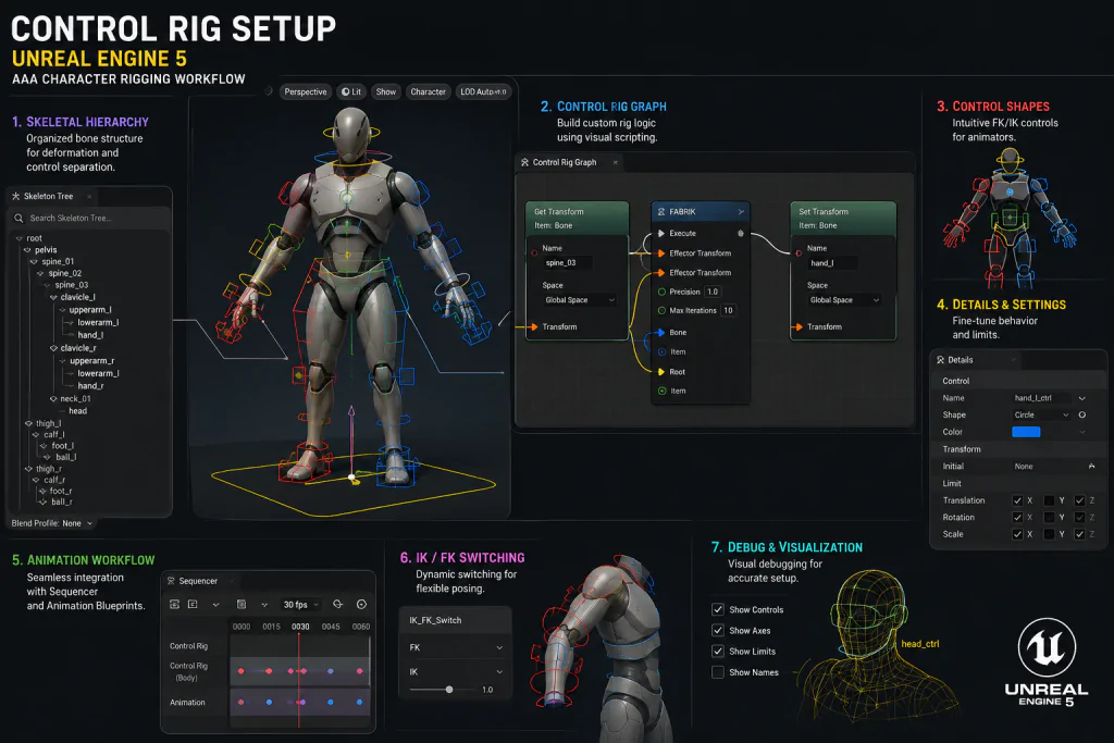 Control Rig setup in Unreal Engine 5 for AAA character rigging workflow