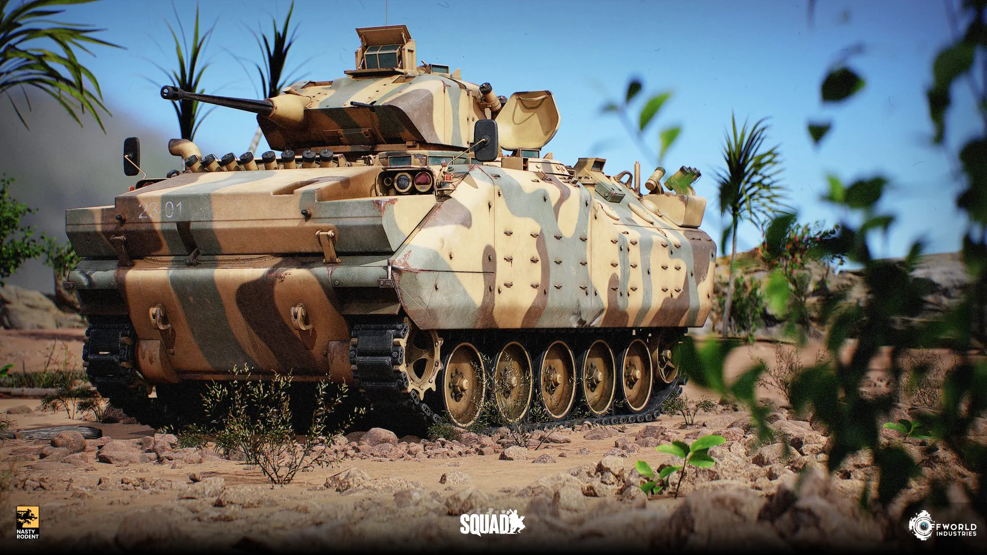 Camouflaged tracked armored fighting vehicle from Squad – 3D vehicle art by Nasty Rodent