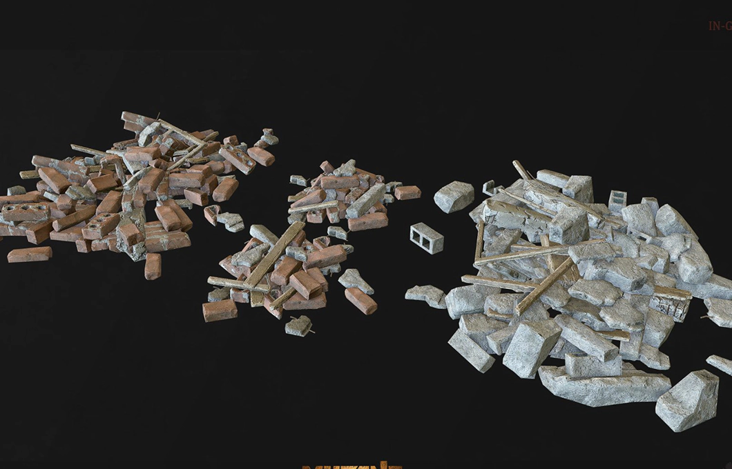 Stone and brick rubble props from Mutant Year Zero – horror environment 3D assets by Nasty Rodent