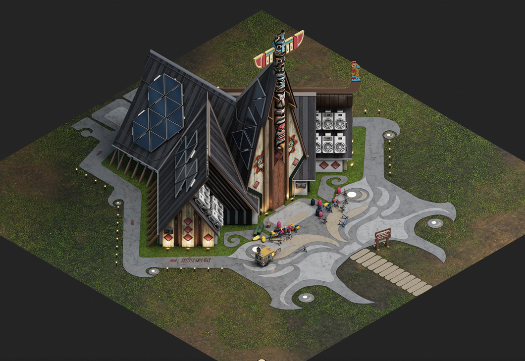 Isometric town building with a totem pole from Wild Rage – open-world environment 3D art by Nasty Rodent