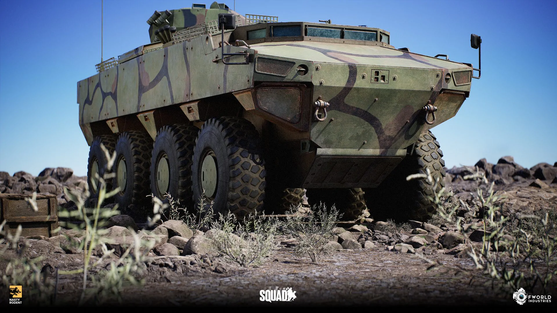 Eight-wheeled camouflaged armored personnel carrier from Squad – 3D vehicle art by Nasty Rodent