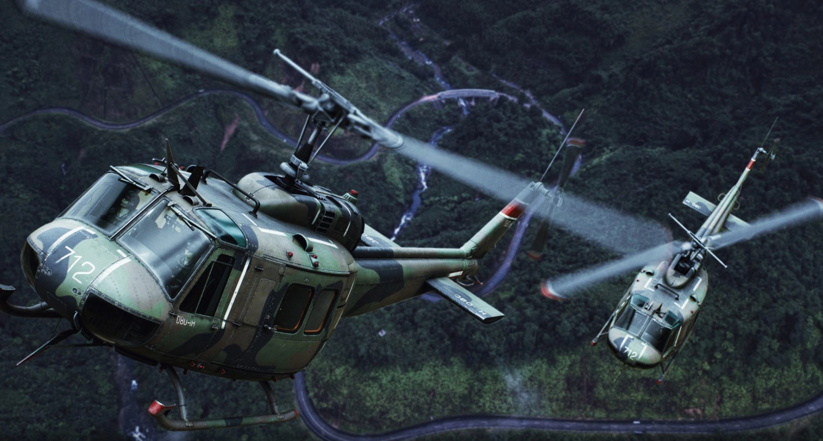 UH-1H Huey helicopters from Squad – military vehicle 3D art by Nasty Rodent