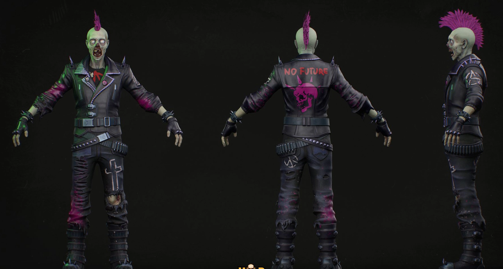 Zombie character in a punk jacket from Wild Rage – horror character 3D art by Nasty Rodent