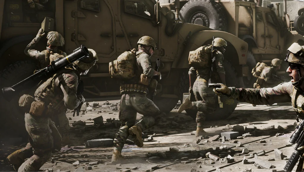 Squad tactical shooter soldiers in combat